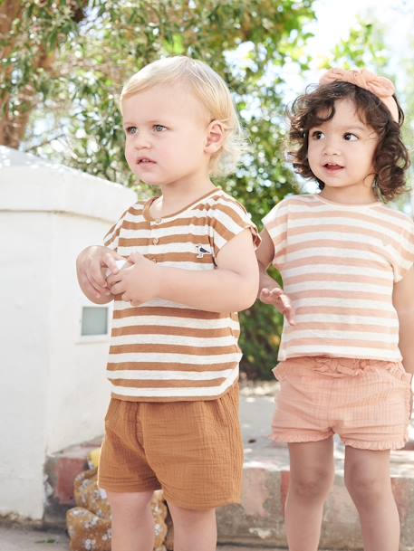 Ensemble bébé short, T-shirt rayé et bandeau orange+vert de gris - vertbaudet enfant 