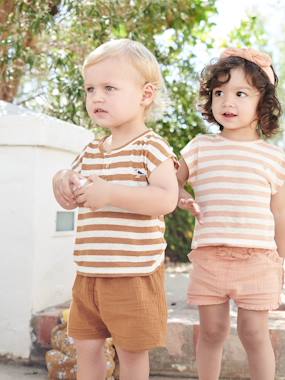 Baby-Striped T-Shirt & Plain Shorts Ensemble for Babies