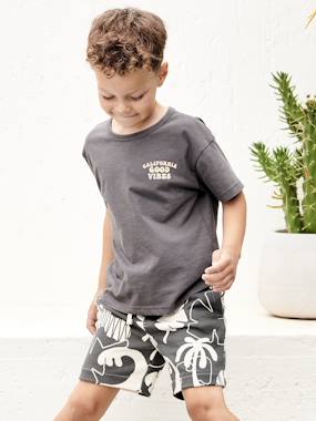 Boys-Shorts-Fleece Shorts with Maxi Exotic Motifs, for Boys