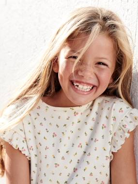 T-shirt à côtes imprimé fleurs fille  - vertbaudet enfant