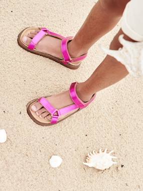 -Hook-and-Loop Leather Sandals for Girls