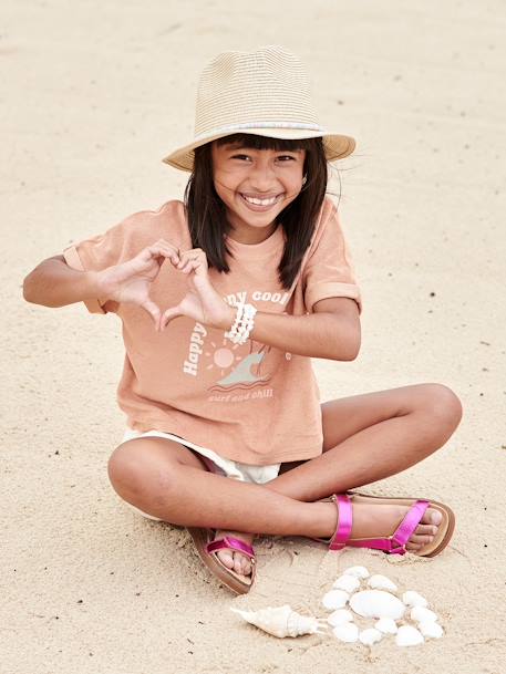 Tee-shirt en éponge motif palmiers fille argile - vertbaudet enfant 