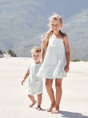 -Dress with Straps & Shimmery Stripes for Girls
