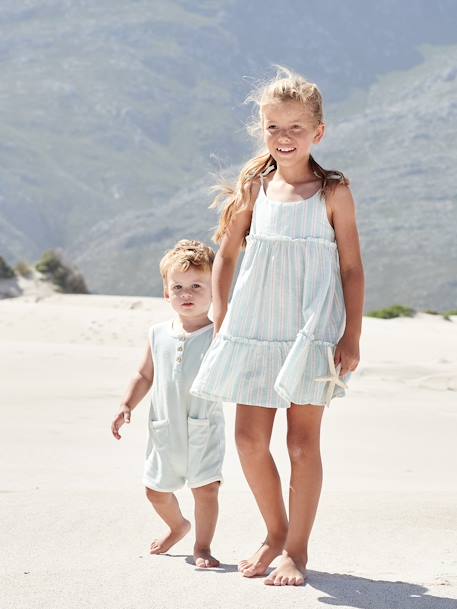 Dress with Straps & Shimmery Stripes for Girls pale blue - vertbaudet enfant 