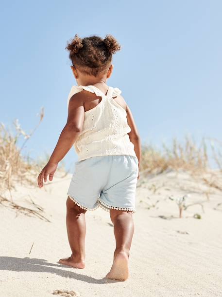 Shorts with Pompom Trim for Babies sky blue - vertbaudet enfant 