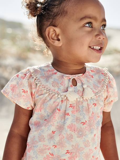 Floral Short Sleeve Dress for Babies ecru - vertbaudet enfant 