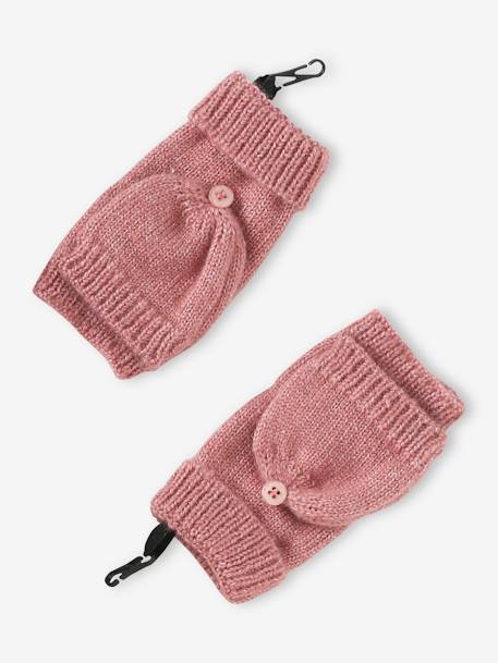 Ensemble fille en maille côtelée bonnet + écharpe + moufles/mitaines beige chiné+vieux rose - vertbaudet enfant 