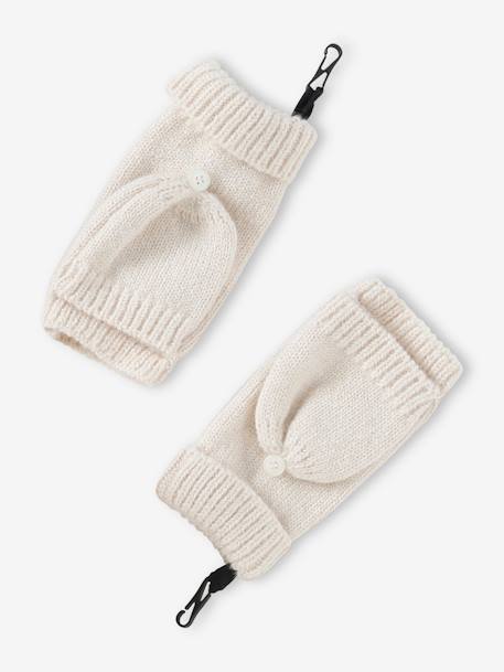 Ensemble fille en maille côtelée bonnet + écharpe + moufles/mitaines beige chiné+vieux rose - vertbaudet enfant 