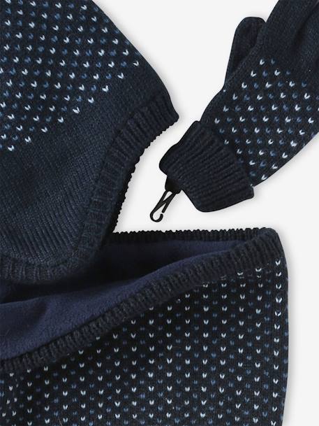 Jacquard Knit Beanie + Snood + Gloves or Mittens Set for Boys night blue - vertbaudet enfant 