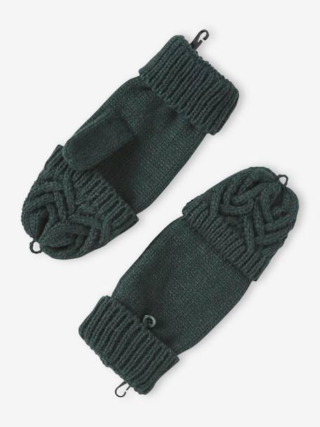 Cable-Knit Beanie + Snood + Mittens/Fingerless Mitts for Boys fir green+ochre - vertbaudet enfant 