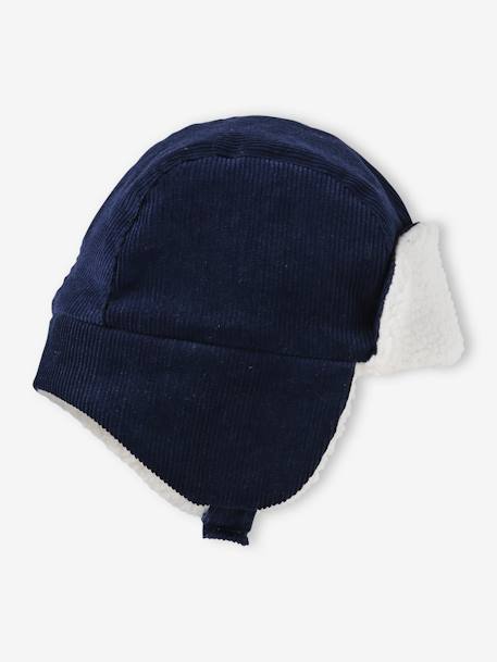 Velour Chapka Hat with Sherpa Lining for Baby Boys - navy blue, Baby