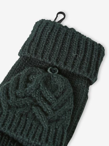Cable-Knit Beanie + Snood + Mittens/Fingerless Mitts for Boys fir green+ochre - vertbaudet enfant 