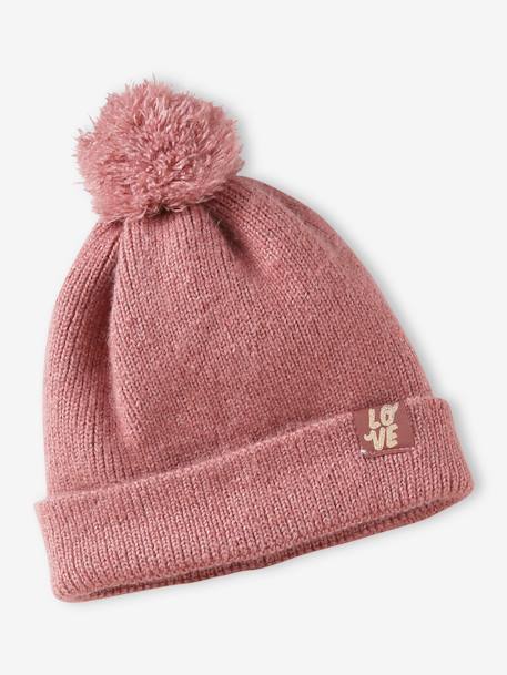 Ensemble fille en maille côtelée bonnet + écharpe + moufles/mitaines beige chiné+vieux rose - vertbaudet enfant 