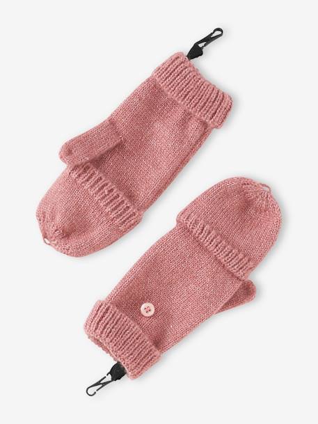 Ensemble fille en maille côtelée bonnet + écharpe + moufles/mitaines beige chiné+vieux rose - vertbaudet enfant 