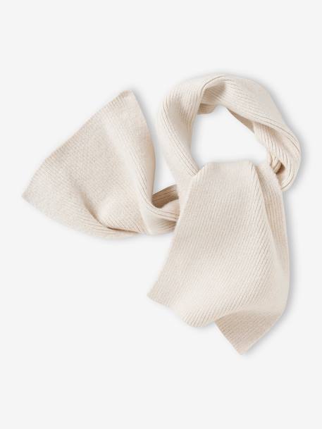 Ensemble fille en maille côtelée bonnet + écharpe + moufles/mitaines beige chiné+vieux rose - vertbaudet enfant 