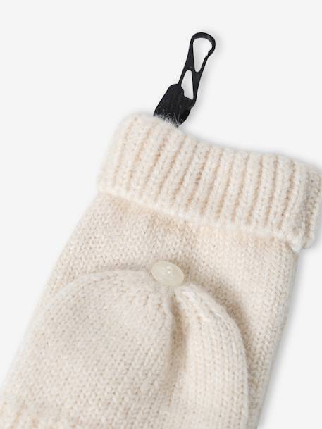 Ensemble fille en maille côtelée bonnet + écharpe + moufles/mitaines beige chiné+vieux rose - vertbaudet enfant 