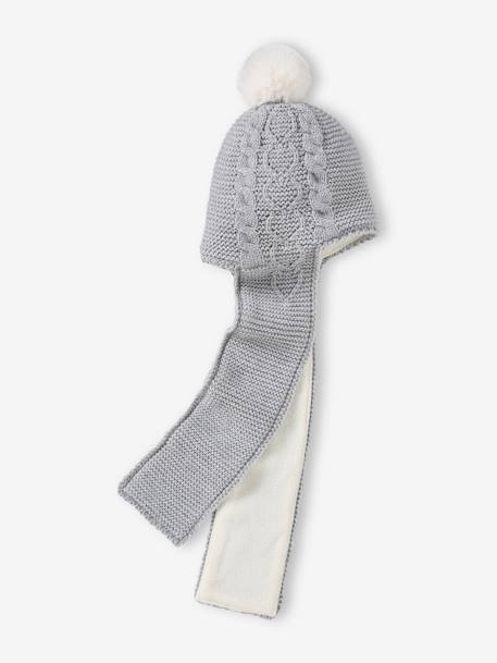 2-in-1 Cable-Knit & Hearts Beanie-Scarf for Babies marl grey - vertbaudet enfant 