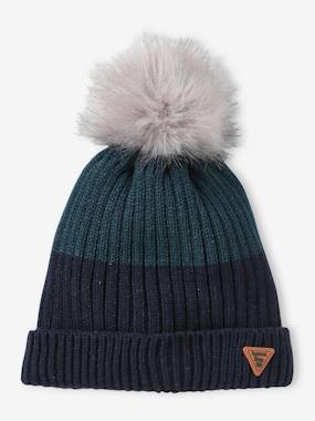 -Knitted Two-Tone Beanie for Boys
