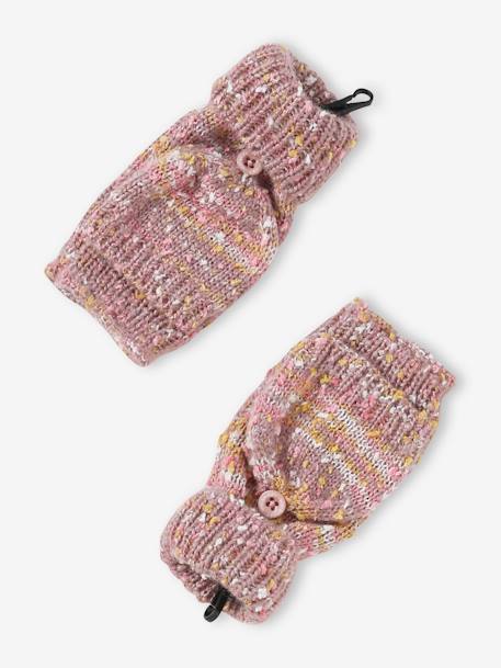 Cable-Knit Beanie + Snood + Mittens/Fingerless Mitts for Girls mauve - vertbaudet enfant 
