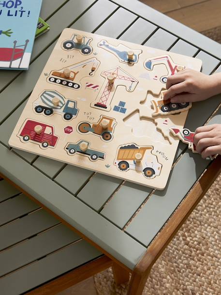 Construction Site Peg Puzzle in FSC® Wood yellow - vertbaudet enfant 