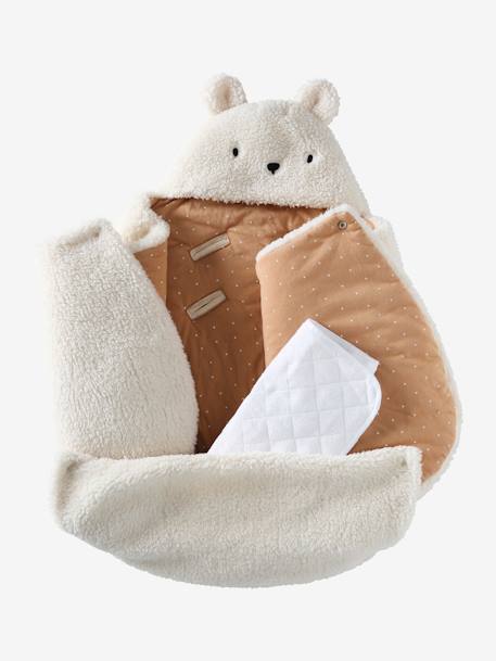Nid d'ange transformable en tapis à langer peluche beige+beige imprimé+écru+gris souris+kaki+rose imprimé - vertbaudet enfant 