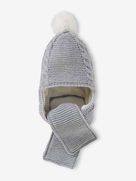 2-in-1 Cable-Knit & Hearts Beanie-Scarf for Babies marl grey - vertbaudet enfant 