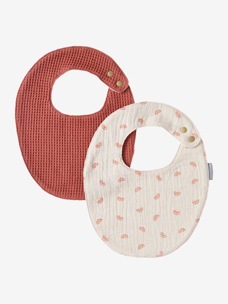 Lot 2 bavoirs naissance bleu imprimé+terracotta - vertbaudet enfant 