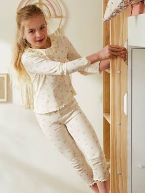 Girls-Pyjamas with Openwork Knit & Floral Print, for Girls