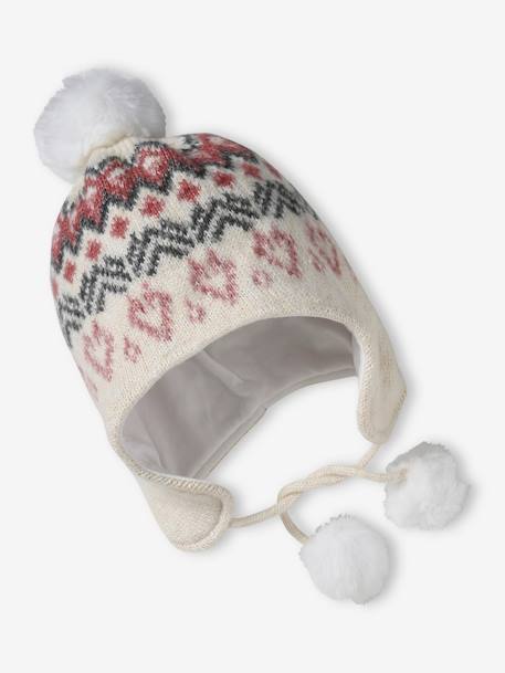 Ensemble bonnet + snood + gants ou moufles en maille jacquard fille beige chiné - vertbaudet enfant 