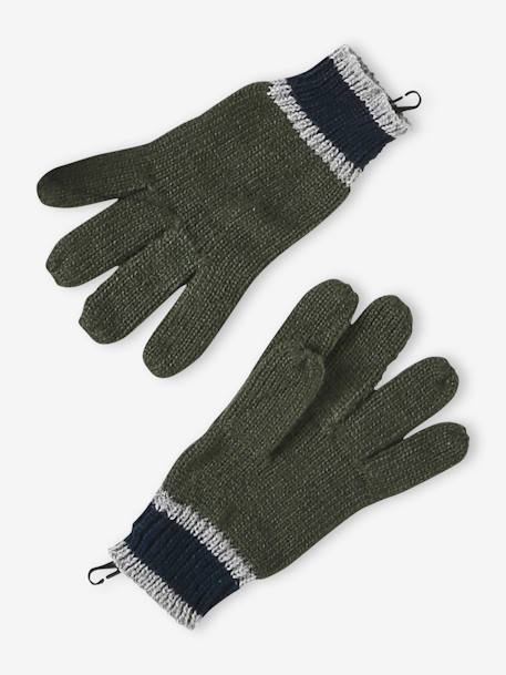Brioche Stitch Beanie + Snood + Gloves or Mittens Set for Boys khaki - vertbaudet enfant 