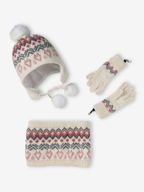 Jacquard Knit Beanie + Snood + Gloves or Mittens Set for Girls  - vertbaudet enfant
