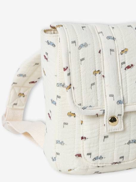 Padded Cotton Gauze Backpack for Boys, Cars, Nursery Special ecru - vertbaudet enfant 