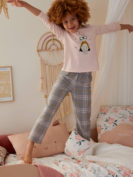 Supercat Pyjamas in Jersey Knit & Flannel for Girls pale pink - vertbaudet enfant 