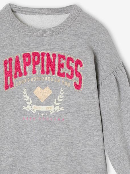 Sports Sweatshirt 'Happiness', in Bouclé Knit & Iridescent Details, for Girls marl grey - vertbaudet enfant 