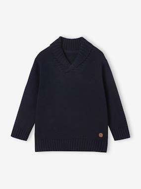 Boys-Cardigans, Jumpers & Sweatshirts-Jumpers-Marl Knit Jumper with Shawl Collar, for Boys