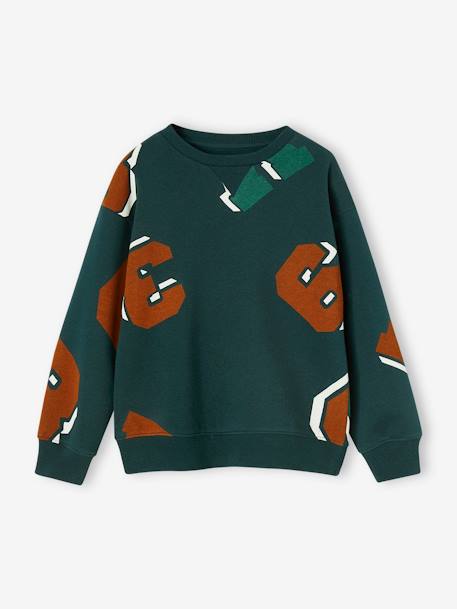 Sweatshirt with Round Neckline & Maxi Motifs for Boys fir green - vertbaudet enfant 