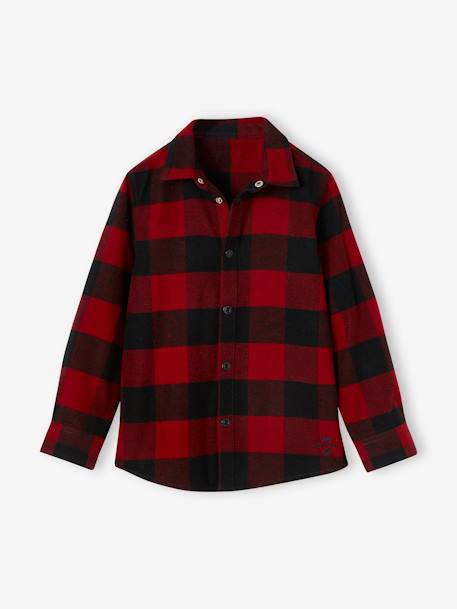 Flannel Shirt with Large Checks, for Boys olive+red - vertbaudet enfant 