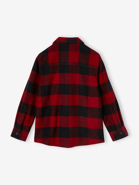 Flannel Shirt with Large Checks, for Boys olive+red - vertbaudet enfant 
