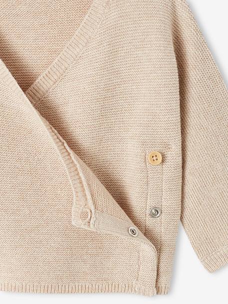 Wrap-Over Cardigan in Wool & Cotton for Babies marl beige+rosy+white - vertbaudet enfant 