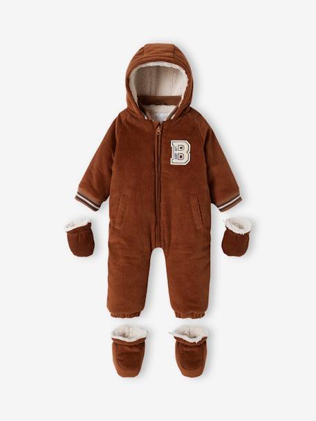 Combi-pilote en velours côtelé bébé avec pieds et moufles détachables beige - vertbaudet enfant 