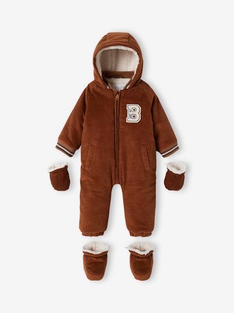 Corduroy Pramsuit with Removable Feet & Mittens for Babies beige - vertbaudet enfant 