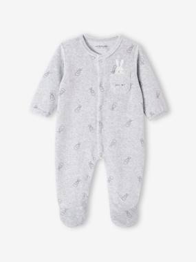 Baby-Pyjamas & Sleepsuits-Bunnies Sleepsuit in Velour for Newborn Babies
