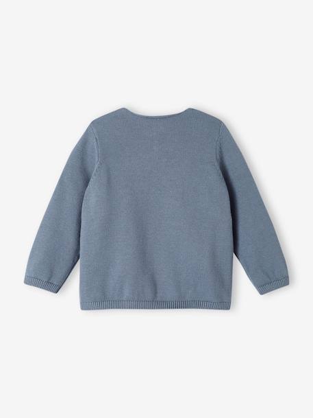 Knitted Cardigan in Organic Cotton for Newborn Babies denim blue+Light Grey+rosy - vertbaudet enfant 