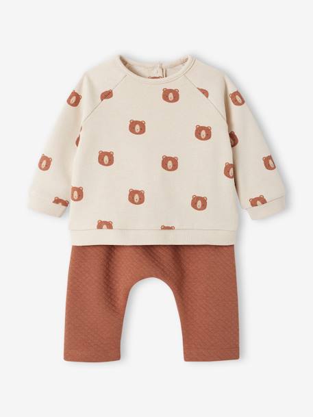 Sweatshirt & Trousers Combo for Babies chocolate+ecru+marl grey+rosy - vertbaudet enfant 