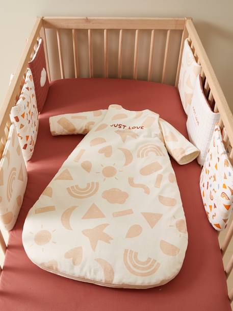 Baby Sleeping Bag with Removable Sleeves in Organic* Cotton, Happy Sky printed beige - vertbaudet enfant 