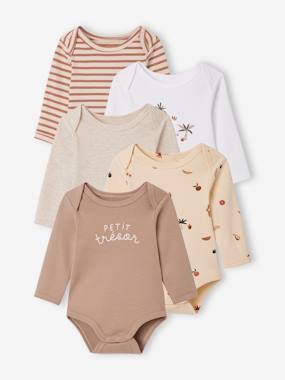 Baby-Bodysuits-Pack of 5 Long Sleeve Bodysuits with Cutaway Shoulders for Babies