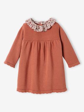 Knitted Dress with Collar in Floral Fabric for Babies  - vertbaudet enfant
