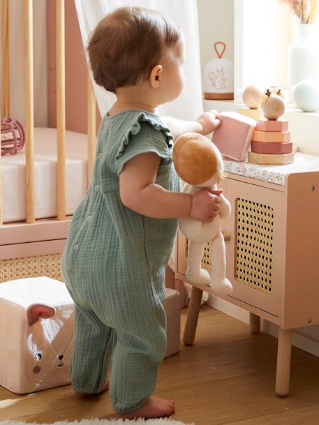 Combinaison bébé en gaze de coton rose pâle+vert sauge - vertbaudet enfant 