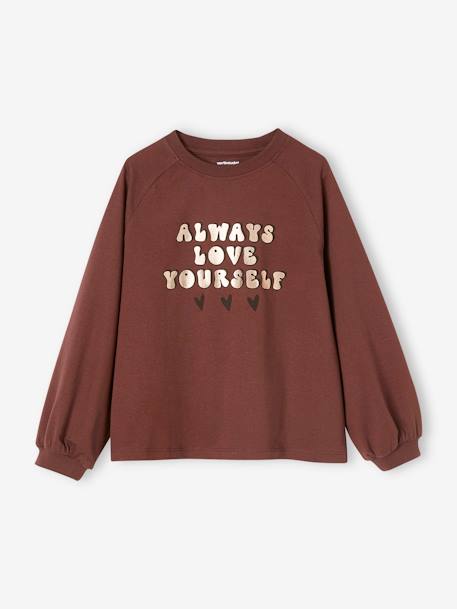 A-Line Top, Message with Shiny Metallised Effect, for Girls chocolate+rosy - vertbaudet enfant 