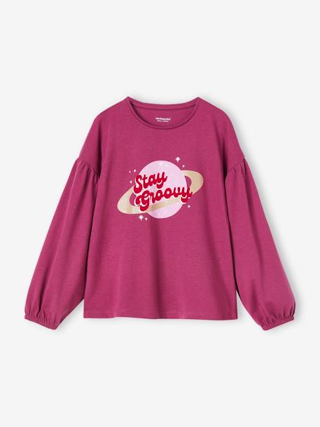 Tee-shirt détails brillants et message velours fille violine - vertbaudet enfant 